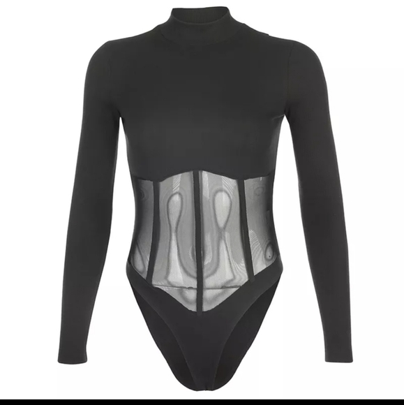Black corset turtleneck bodysuit - Picture 2 of 7